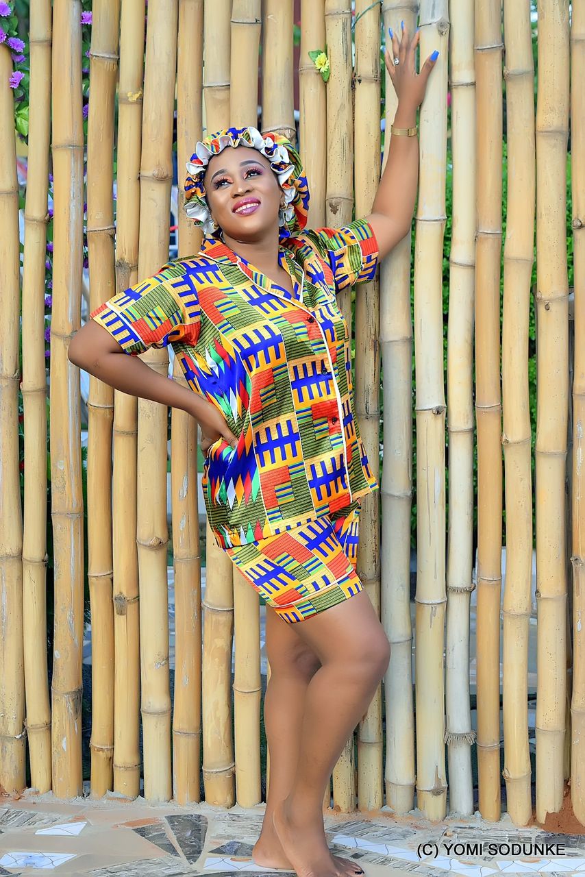 Kente Satin Silk Short Sleeve Button Down Pjs